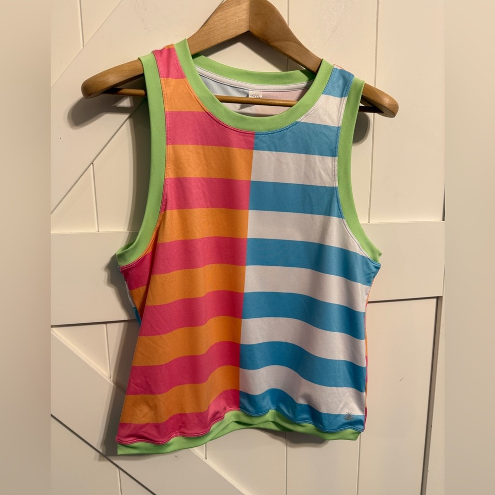 Jadelynn Brooke Club Social Tank with Lime Trim and Pastel Blue women’s small